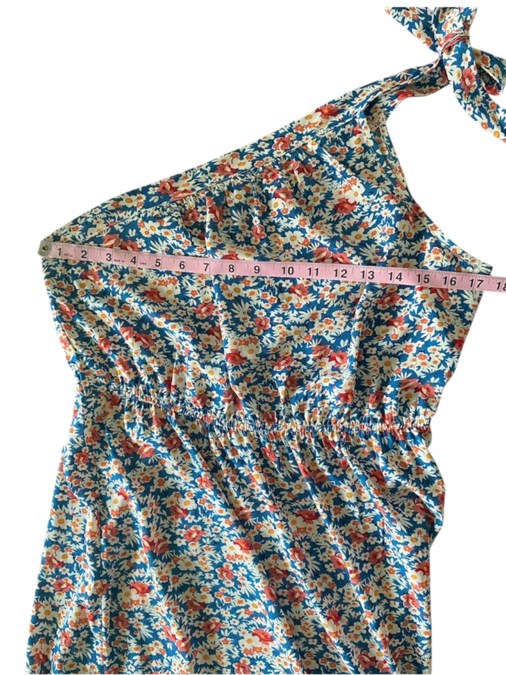 PrettyGarden Blue Boho Floral Tiered One Shoulder Maxi Dress Sz M Coastal Beach - Picture 9 of 12